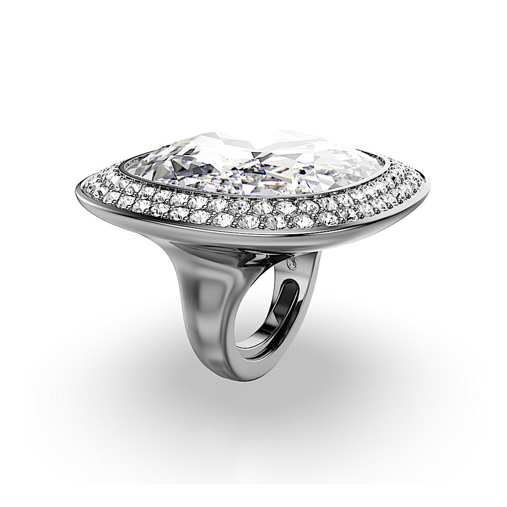 Anillo de cóctel Una Angelic, Talla cojin, Blanco, Baño de rutenio