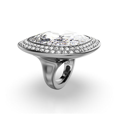 Anillo de cóctel Una Angelic, Talla cojin, Blanco, Baño de rutenio