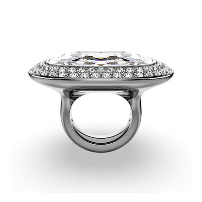 Anillo de cóctel Una Angelic, Talla cojin, Blanco, Baño de rutenio