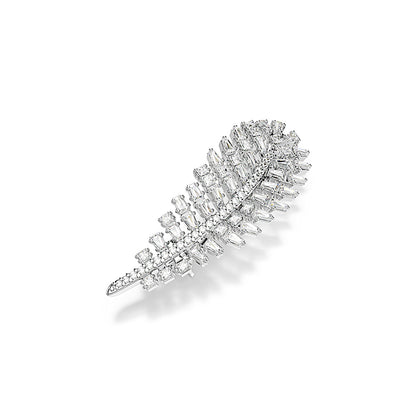 Broche Vienna, Tallas mixtas, Pluma, Blanco, Baño de rodio