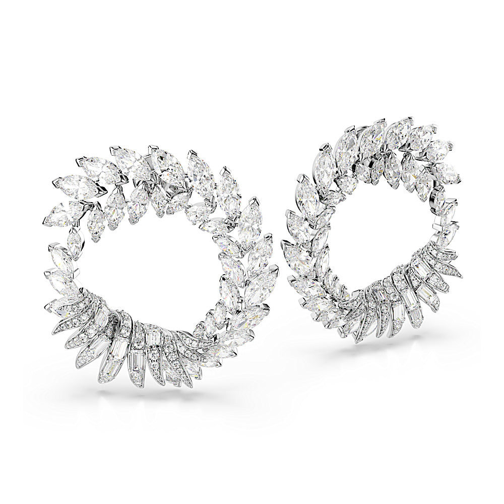 Pendientes de aro Mesmera, Talla marquisa, Blancos, Baño de rodio