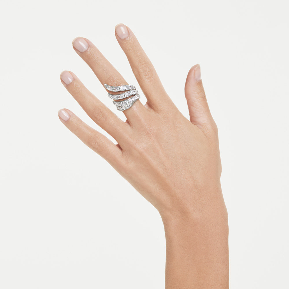 Anillo de cóctel Vienna, Tallas mixtas, Cisne, Blanco, Baño de rodio