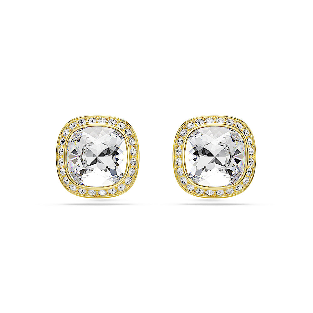 Pendientes de botón Una Angelic, Talla cojin, Blancos, Acabado en oro de 18 quilates