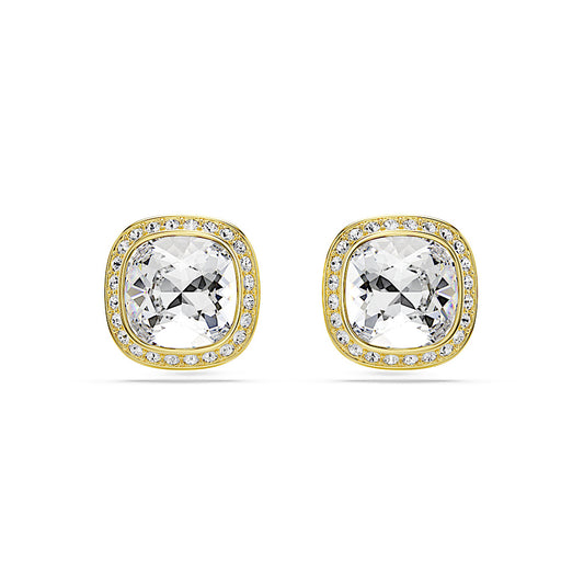 Pendientes de botón Una Angelic, Talla cojin, Blancos, Acabado en oro de 18 quilates