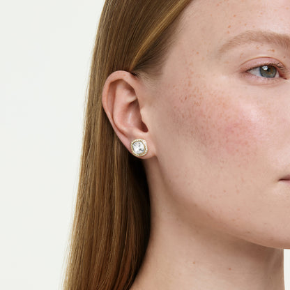 Pendientes de botón Una Angelic, Talla cojin, Blancos, Acabado en oro de 18 quilates
