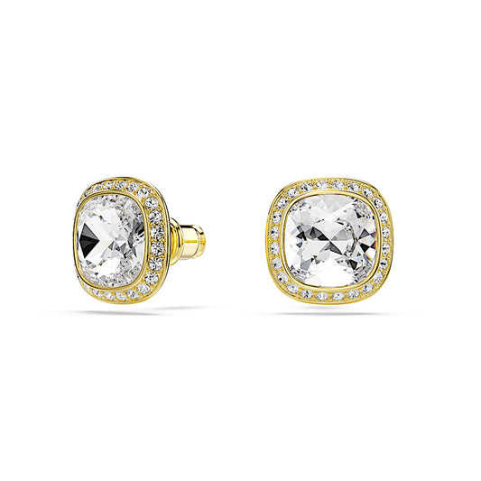 Pendientes de botón Una Angelic, Talla cojin, Blancos, Acabado en oro de 18 quilates