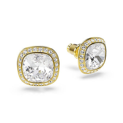 Pendientes de botón Una Angelic, Talla cojin, Blancos, Acabado en oro de 18 quilates