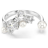 Anillo abierto Constella Crystal Pearl, Tallas redondas, Blanco, Baño de rodio