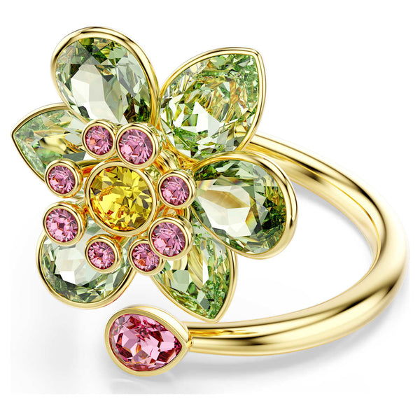 Anillo abierto Idyllia Tallas mixtas, Flor, Verde, Baño tono oro