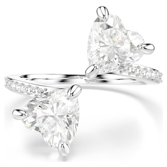 Anillo abierto Mesmera Attract Talla de corazón, Pavé, Corazón, Blanco, Acabado en tono plateado