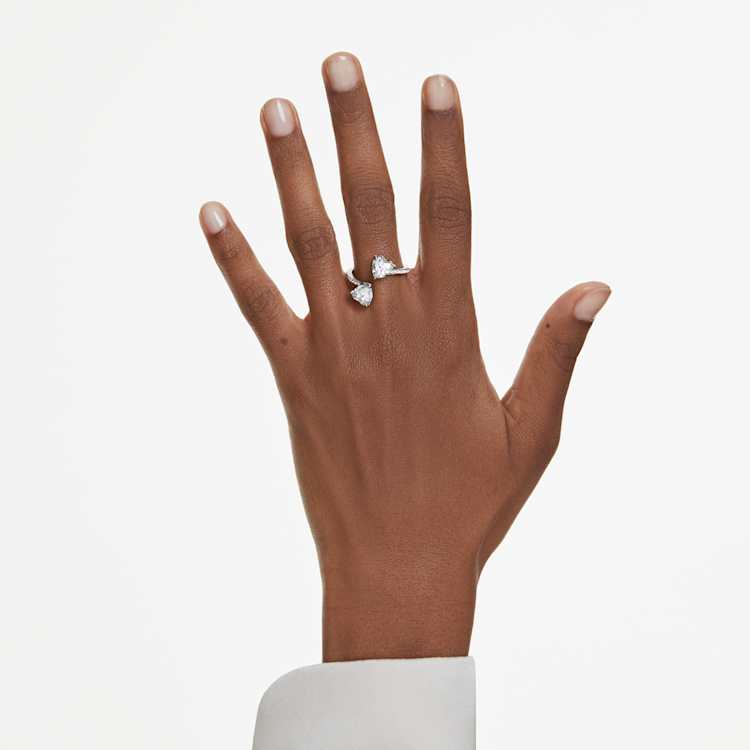 Anillo abierto Mesmera Attract Talla de corazón, Pavé, Corazón, Blanco, Acabado en tono plateado