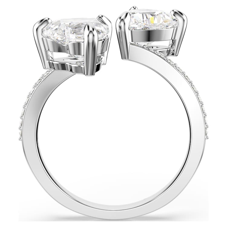 Anillo abierto Mesmera Attract Talla de corazón, Pavé, Corazón, Blanco, Acabado en tono plateado