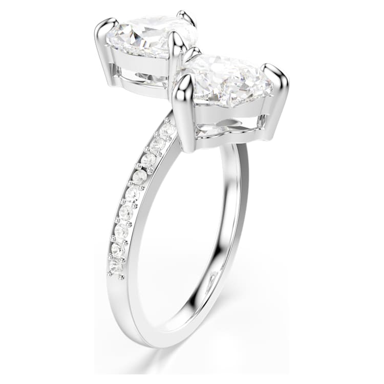Anillo abierto Mesmera Attract Talla de corazón, Pavé, Corazón, Blanco, Acabado en tono plateado