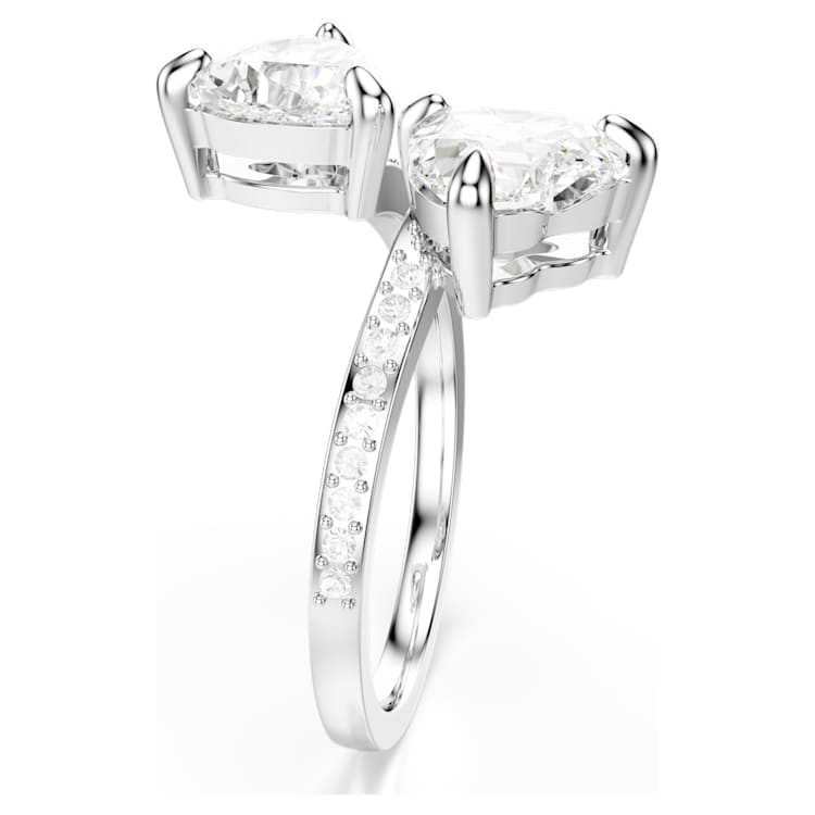Anillo abierto Mesmera Attract Talla de corazón, Pavé, Corazón, Blanco, Acabado en tono plateado