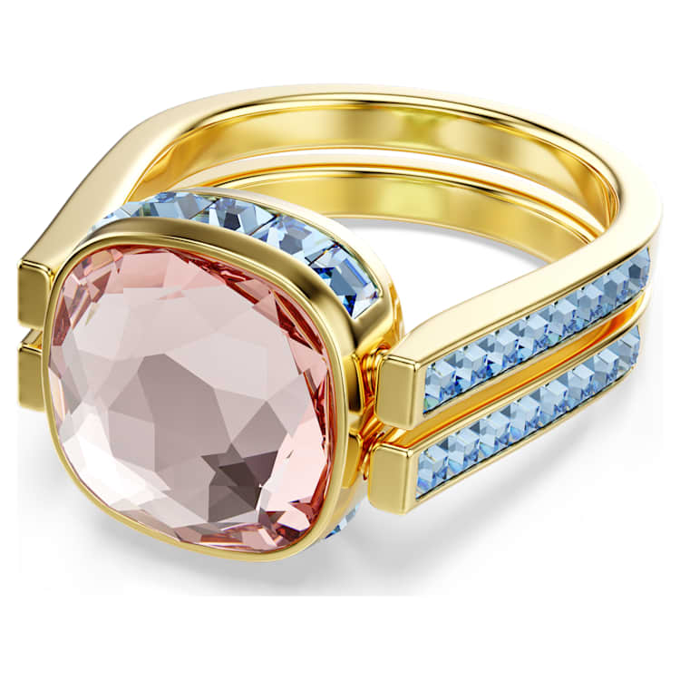 Anillo ChromaTalla cojin, Multicolor, Baño tono oro
