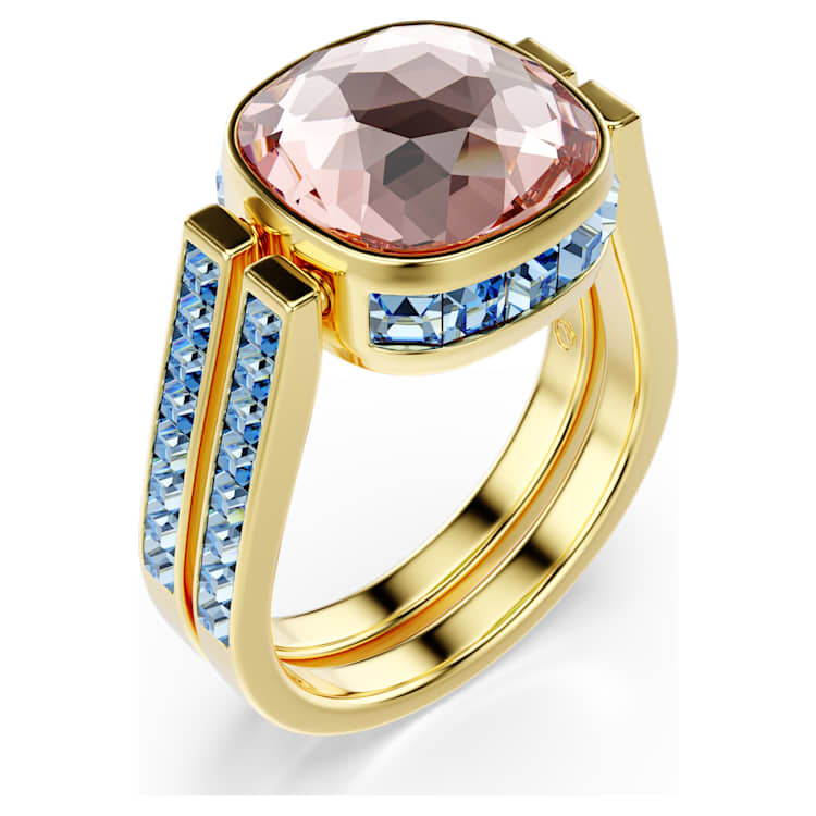 Anillo ChromaTalla cojin, Multicolor, Baño tono oro