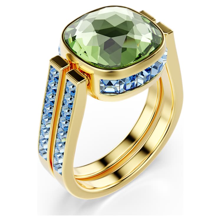 Anillo ChromaTalla cojin, Multicolor, Baño tono oro