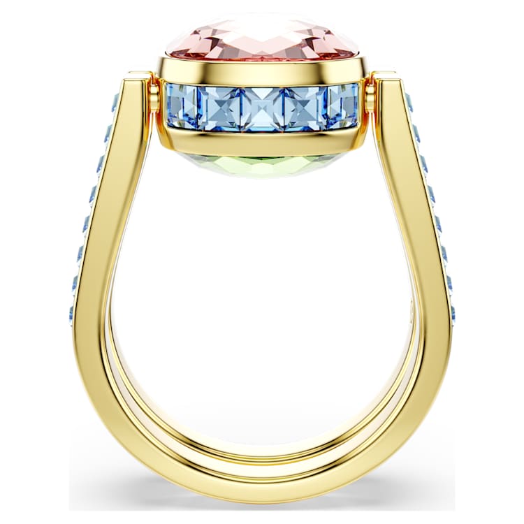 Anillo ChromaTalla cojin, Multicolor, Baño tono oro