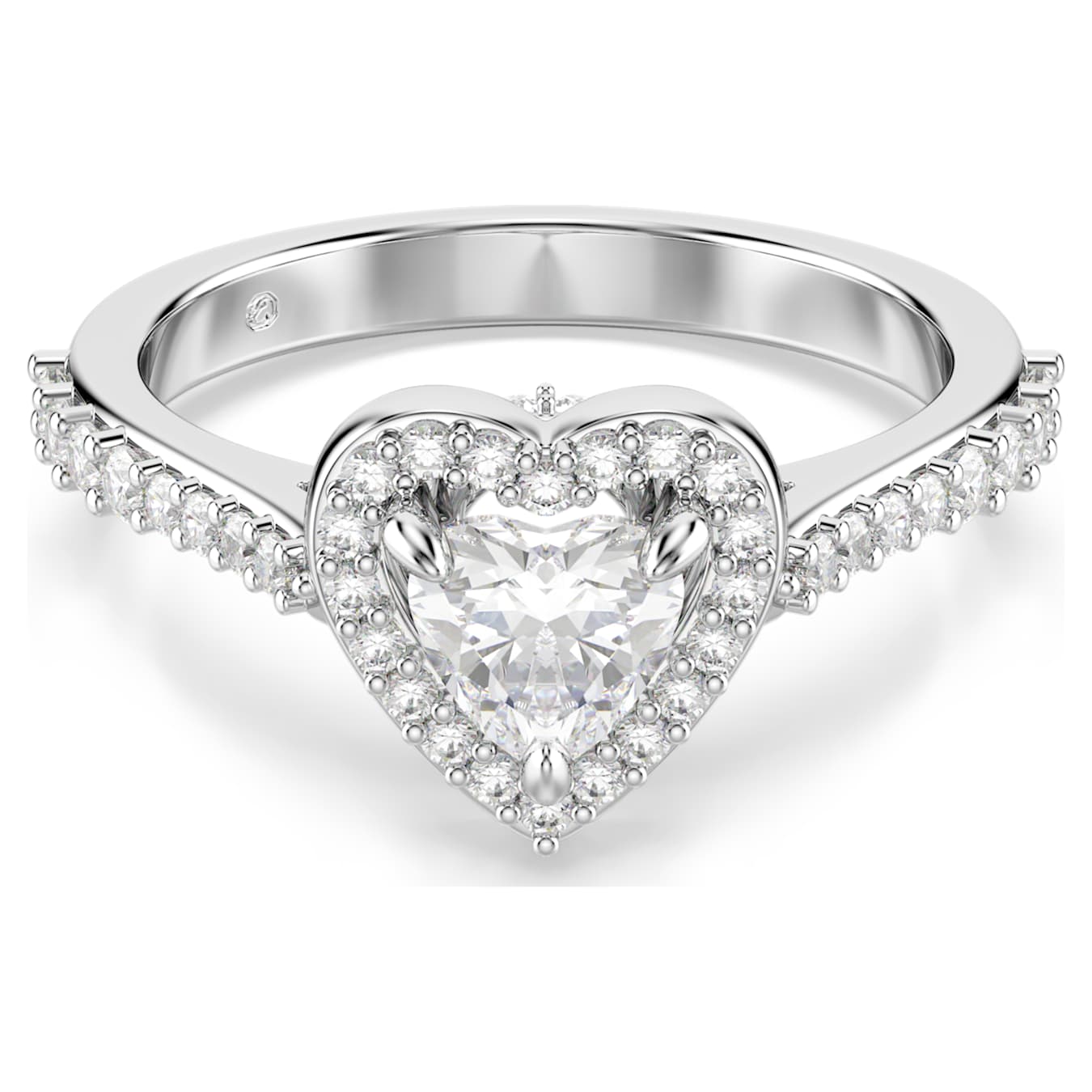 Anillo con motivo Una AngelicTallas mixtas, Corazón, Blanco, Baño de rodio