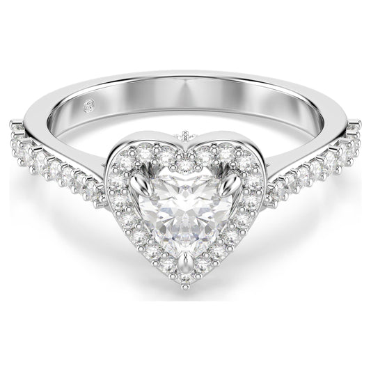 Anillo con motivo Una AngelicTallas mixtas, Corazón, Blanco, Baño de rodio
