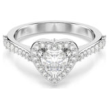 Anillo con motivo Una AngelicTallas mixtas, Corazón, Blanco, Baño de rodio