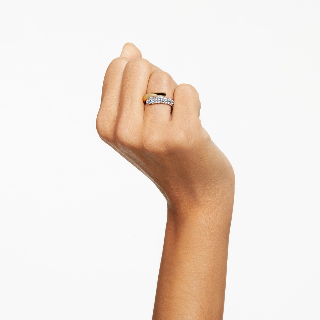 Anillo de cóctel Dextera, Blanco, Baño tono oro