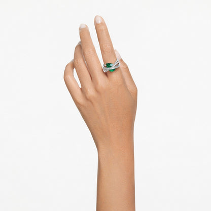 Anillo de cóctel Hyperbola, Circonita neutra en carbono, Tallas mixtas, Cuatro bandas, Verde, Baño de rodio