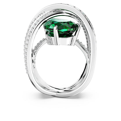 Anillo de cóctel Hyperbola, Circonita neutra en carbono, Tallas mixtas, Cuatro bandas, Verde, Baño de rodio