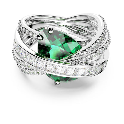 Anillo de cóctel Hyperbola, Circonita neutra en carbono, Tallas mixtas, Cuatro bandas, Verde, Baño de rodio
