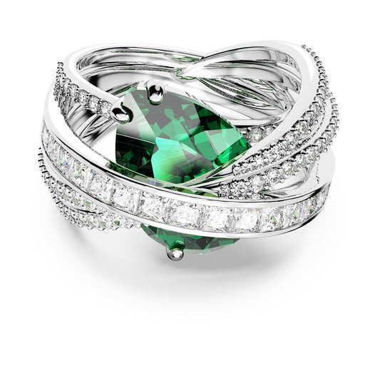 Anillo de cóctel Hyperbola, Circonita neutra en carbono, Tallas mixtas, Cuatro bandas, Verde, Baño de rodio