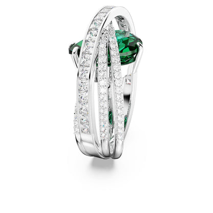 Anillo de cóctel Hyperbola, Circonita neutra en carbono, Tallas mixtas, Cuatro bandas, Verde, Baño de rodio