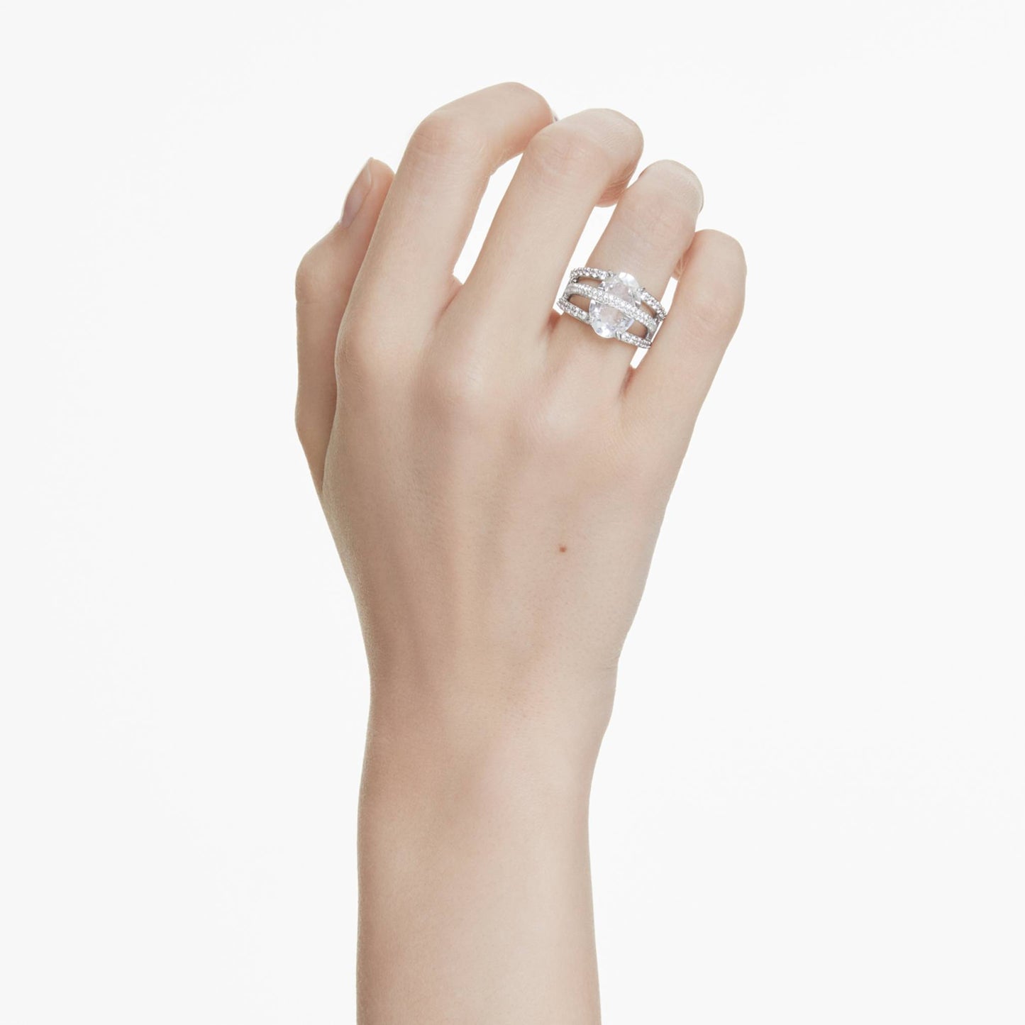Anillo de cóctel Hyperbola, Tallas mixtas, Blanco, Baño de rodio