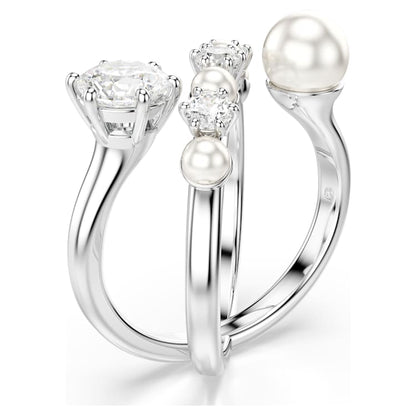 Anillo de cóctel Matrix Perla de cristal, Talla redonda, Blanco, Baño de rodio