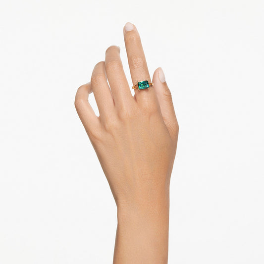 Anillo de cóctel Stilla, Talla rectangular, Verde, Baño tono oro