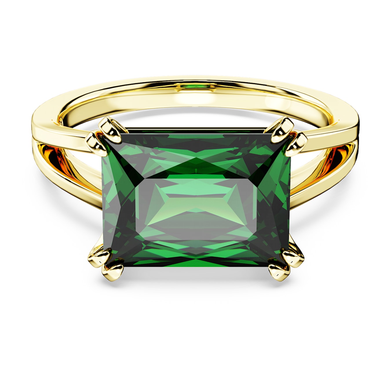Anillo de cóctel Stilla, Talla rectangular, Verde, Baño tono oro