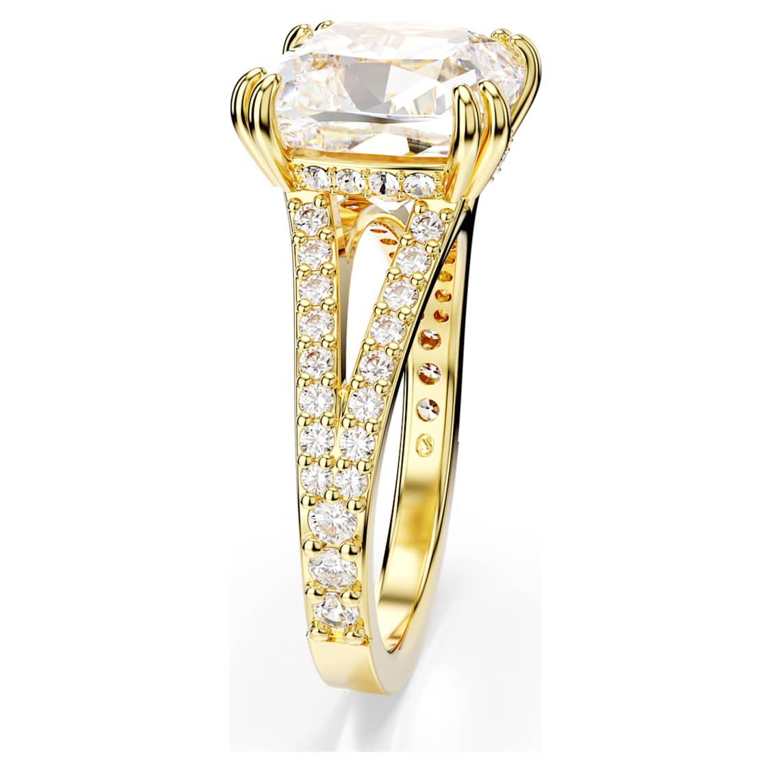 Anillo de cóctel Stilla, Talla cuadrada, Blanco, Baño tono oro