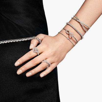 Anillo Hyperbola, Símbolo del infinito, Blanco, Baño de rodio