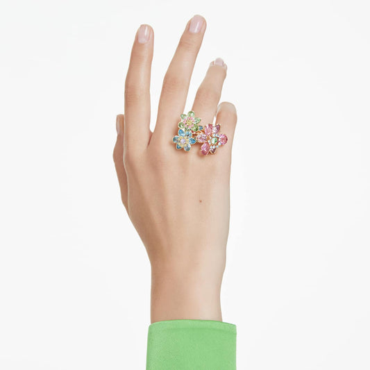 Anillo Idyllia Tallas mixtas, Flor, Multicolor, Baño tono oro