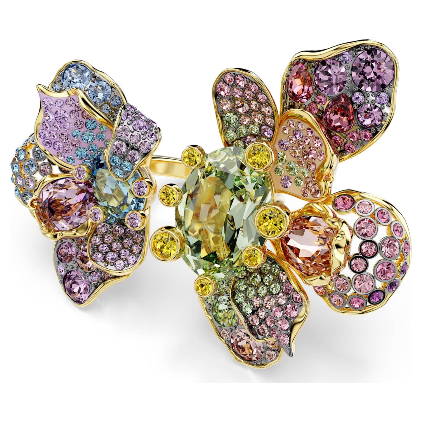 Anillo Idyllia Tallas mixtas, Pavé, Flor, Multicolor, Combinación de acabados metálicos