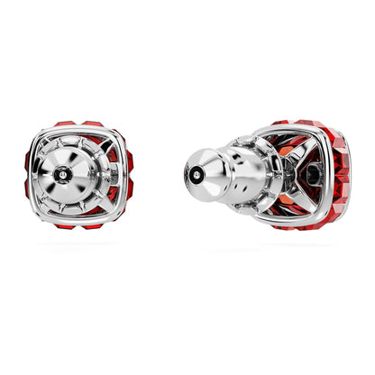 Pendientes de botón Birthstone, Talla cuadrada, Julio, Rojo, Baño en rodio