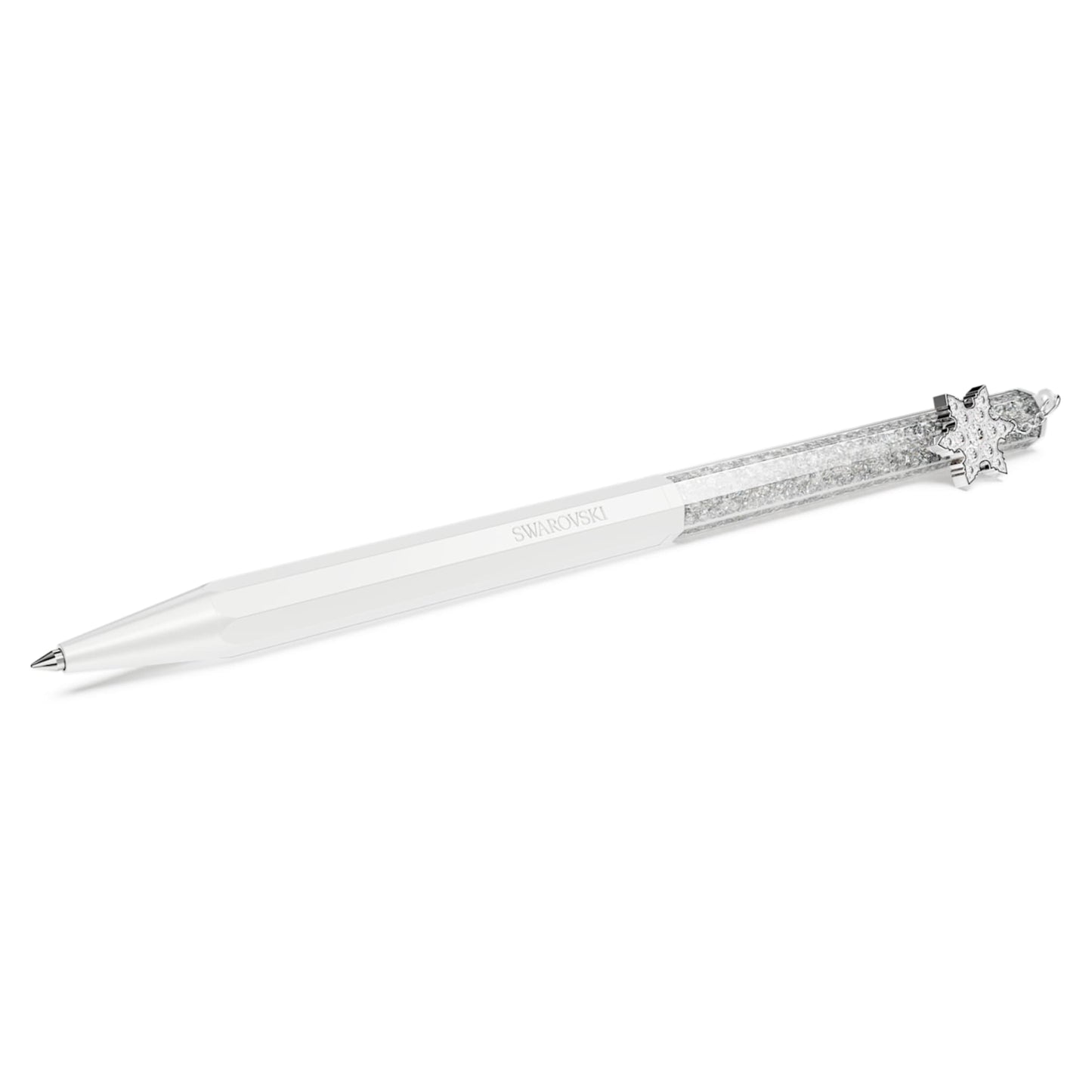 Bolígrafo Crystalline, Forma octagonal, Copo de nieve, Blanco, Lacado blanco