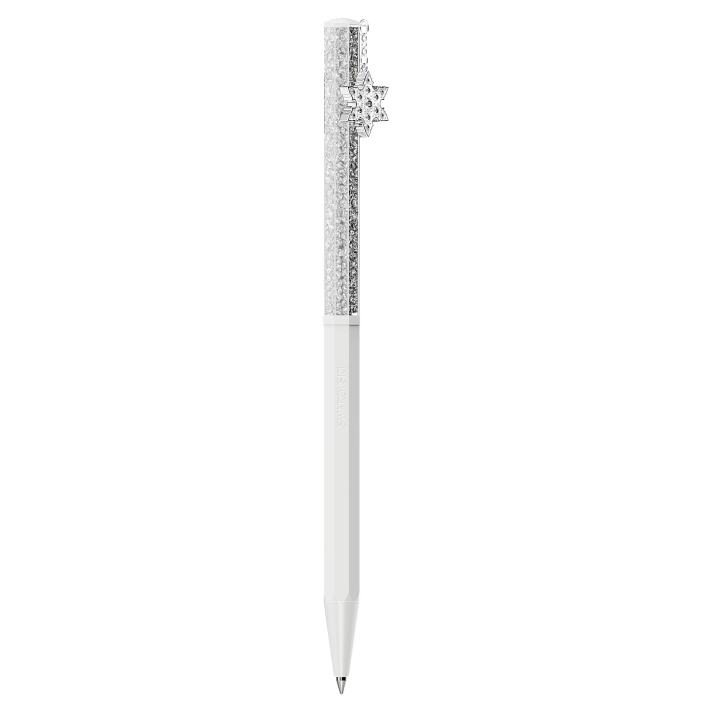 Bolígrafo Crystalline, Forma octagonal, Copo de nieve, Blanco, Lacado blanco