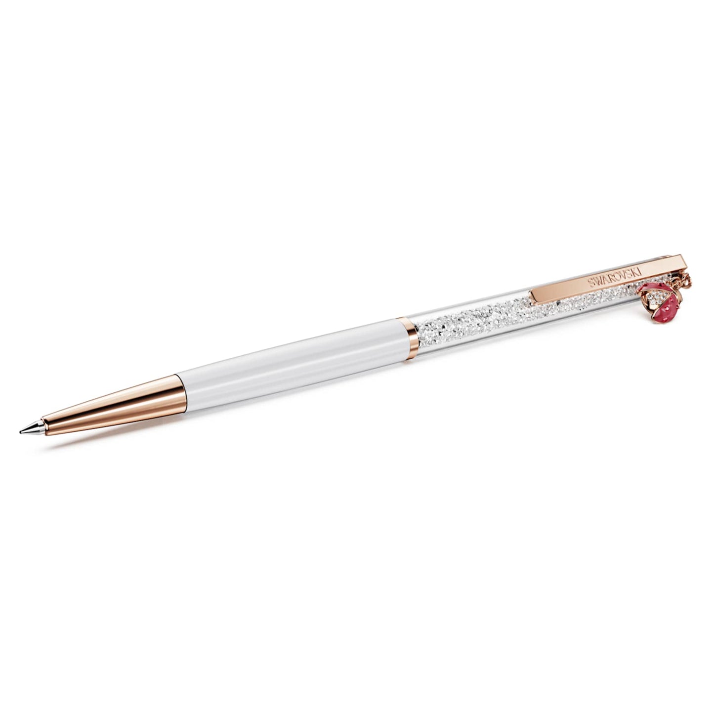 Bolígrafo Crystalline Mariquita, Blanco, Lacado rojo, baño en tono oro rosa