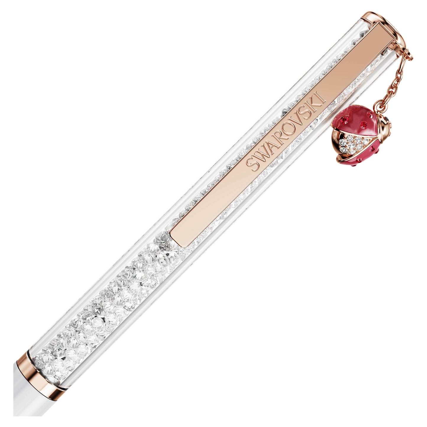 Bolígrafo Crystalline Mariquita, Blanco, Lacado rojo, baño en tono oro rosa