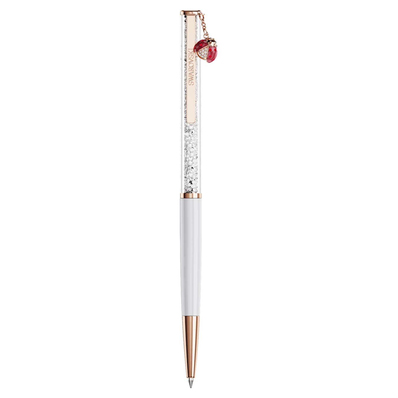 Bolígrafo Crystalline Mariquita, Blanco, Lacado rojo, baño en tono oro rosa