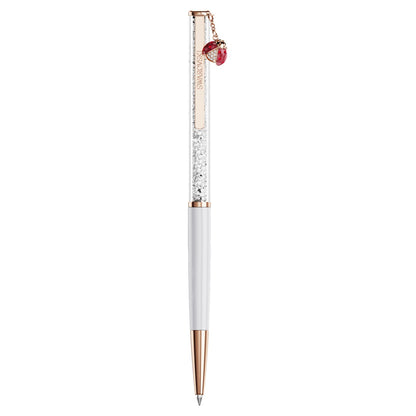 Bolígrafo Crystalline Mariquita, Blanco, Lacado rojo, baño en tono oro rosa