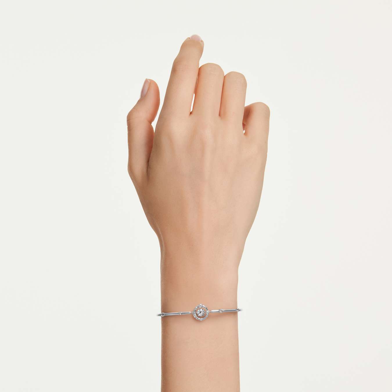 Brazalete Constella Talla redonda, Dancing Stone, Blanco, Baño de rodio