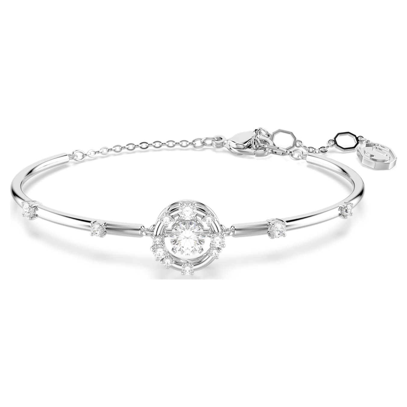 Brazalete Constella Talla redonda, Dancing Stone, Blanco, Baño de rodio