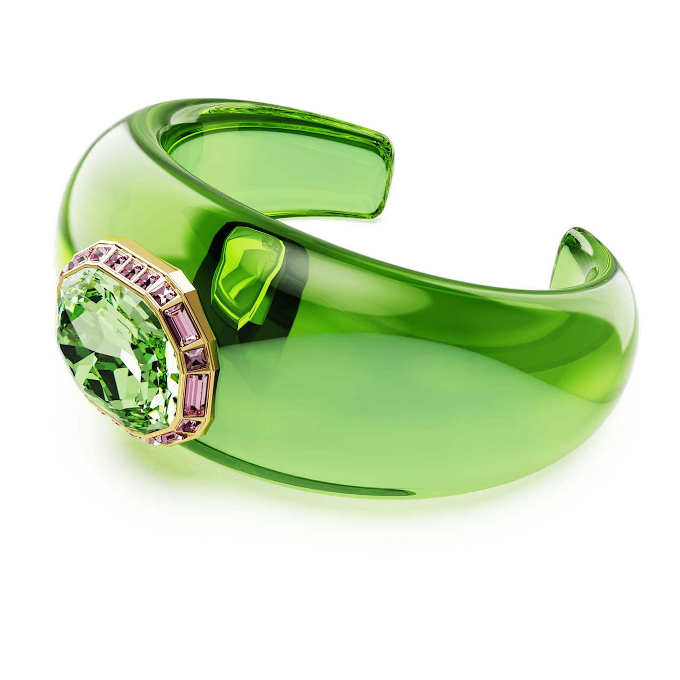 Brazalete Dulcis Talla octogonal, Pavé, Verde, Baño tono oro
