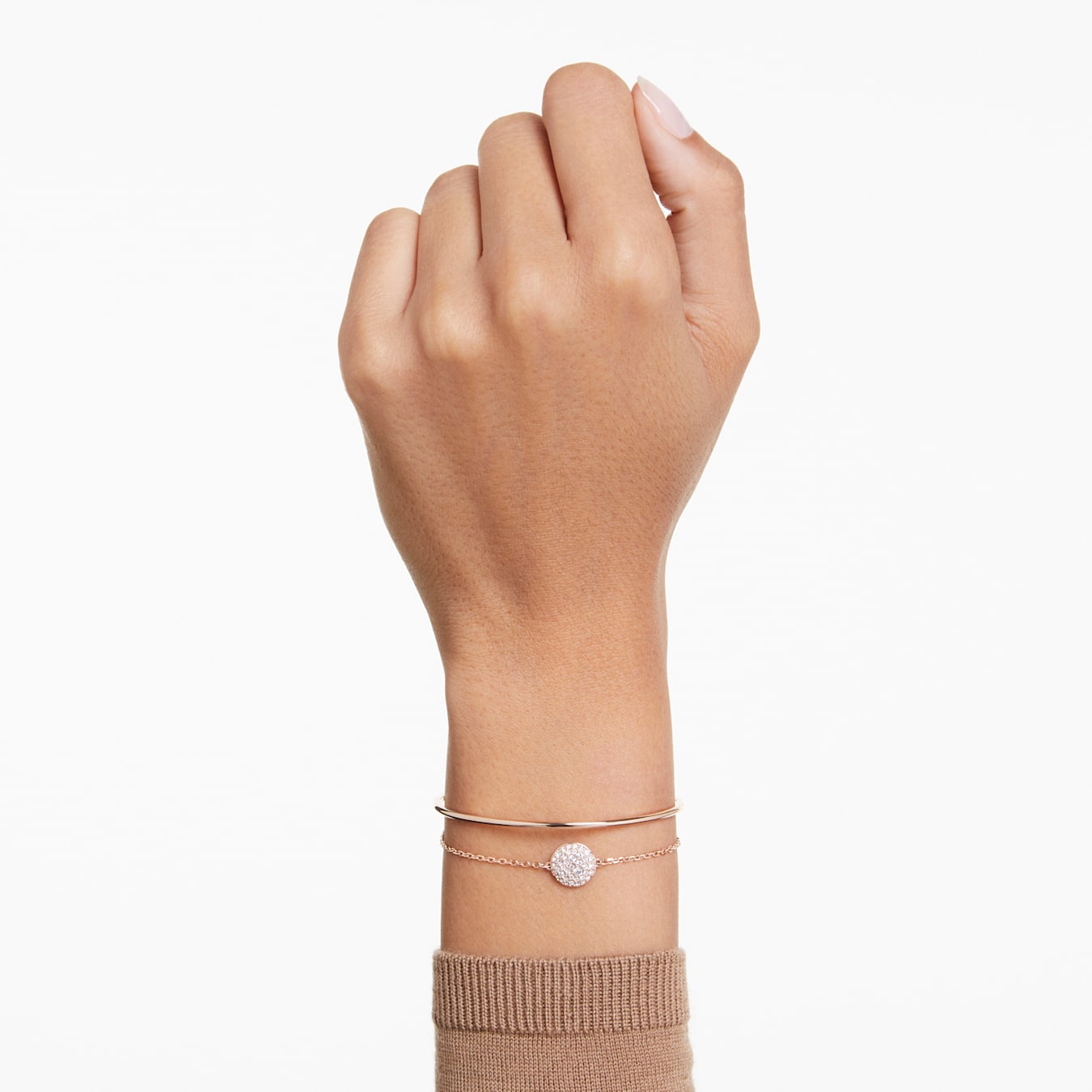 Brazalete Meteora, Blanco, Baño tono oro rosa